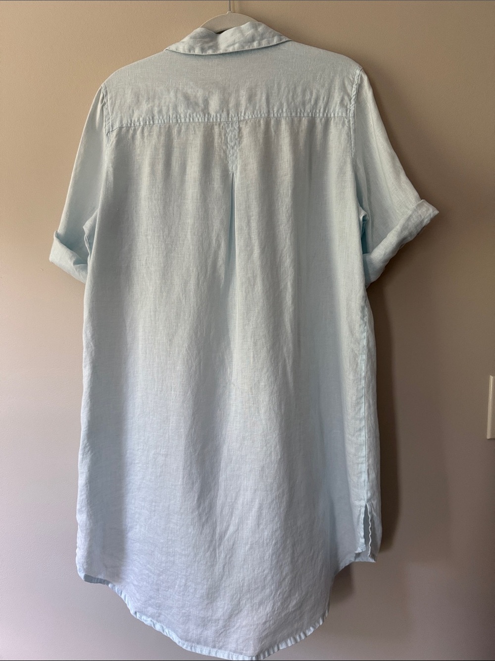 Relaxed Light Blue Linen Shirt Tunic Dress - Picture 3 of 10